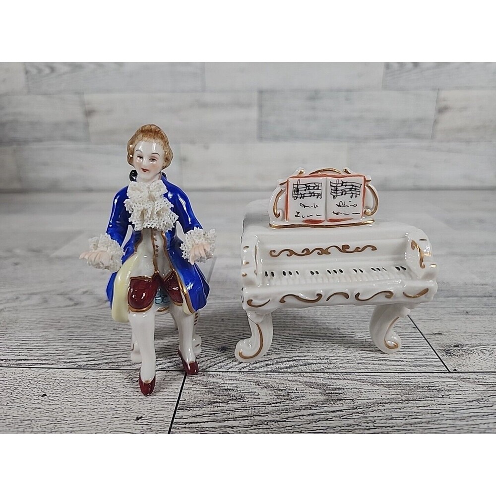 Vintage Volkstedt Dresden Laced Porcelain Piano Musician Figurine Broken Fingers